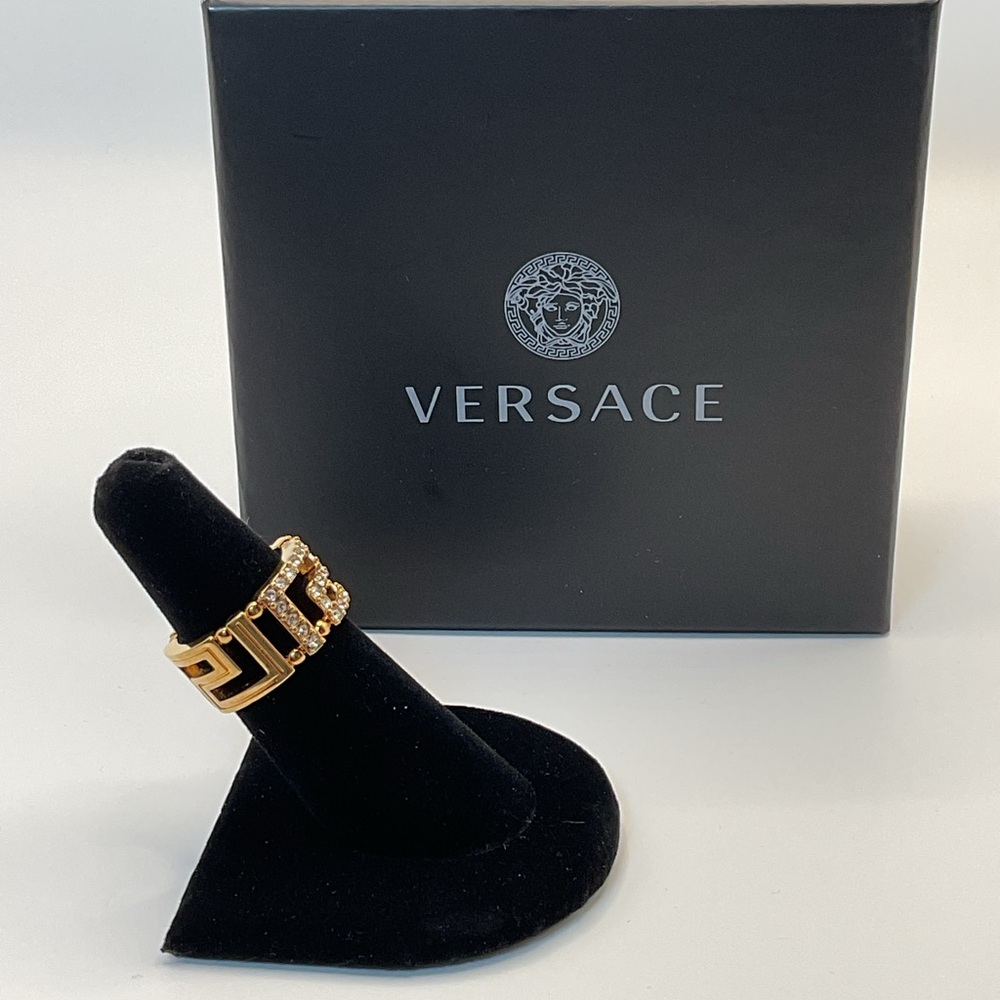 Versace Gold Crystal Embellished Ring - Picture 10 of 11